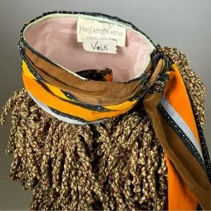 60’s Yves Saint Laurent Volk Dallas Headscarf Printed Yellow Orange Diameter 21\